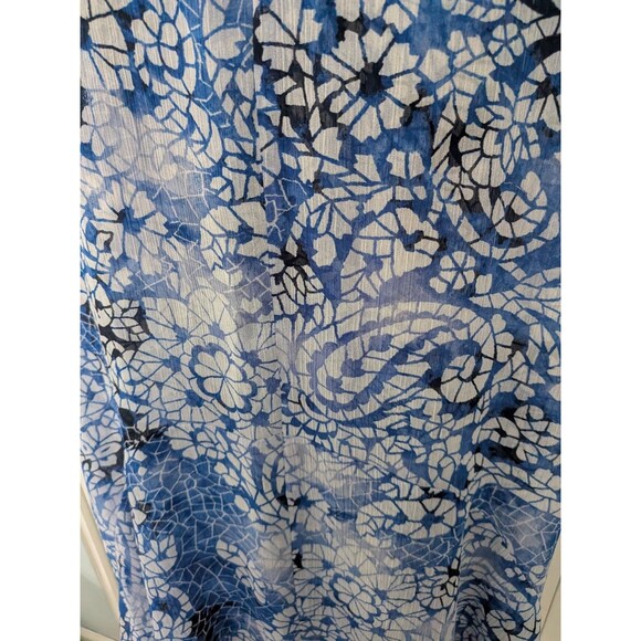 Fever Blouse Women 2X Blue Paisley Mosaic Chiffon Top Sleeveless Casual Coastal - Picture 7 of 12